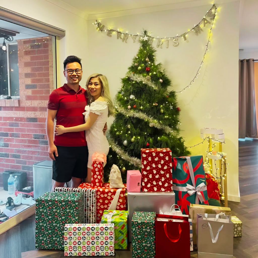 Happy customers of Aussie Real Christmas Trees Melbourne celebrate their Christmas in their new home